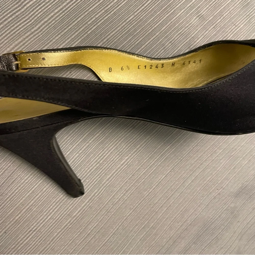 Bruno Magli Black Fabric with Gold Open Tor Slingback Heels Made in Italy 6.5B - Picture 8 of 13